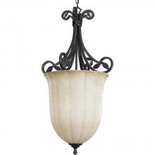 Progress P3686-84 - Three Light Espresso Weathered Sandstone Glass Foyer Hall Pendant