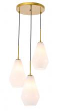 Elegant LD2263BR - Gene 3 Light Brass and Frosted White Glass Pendant